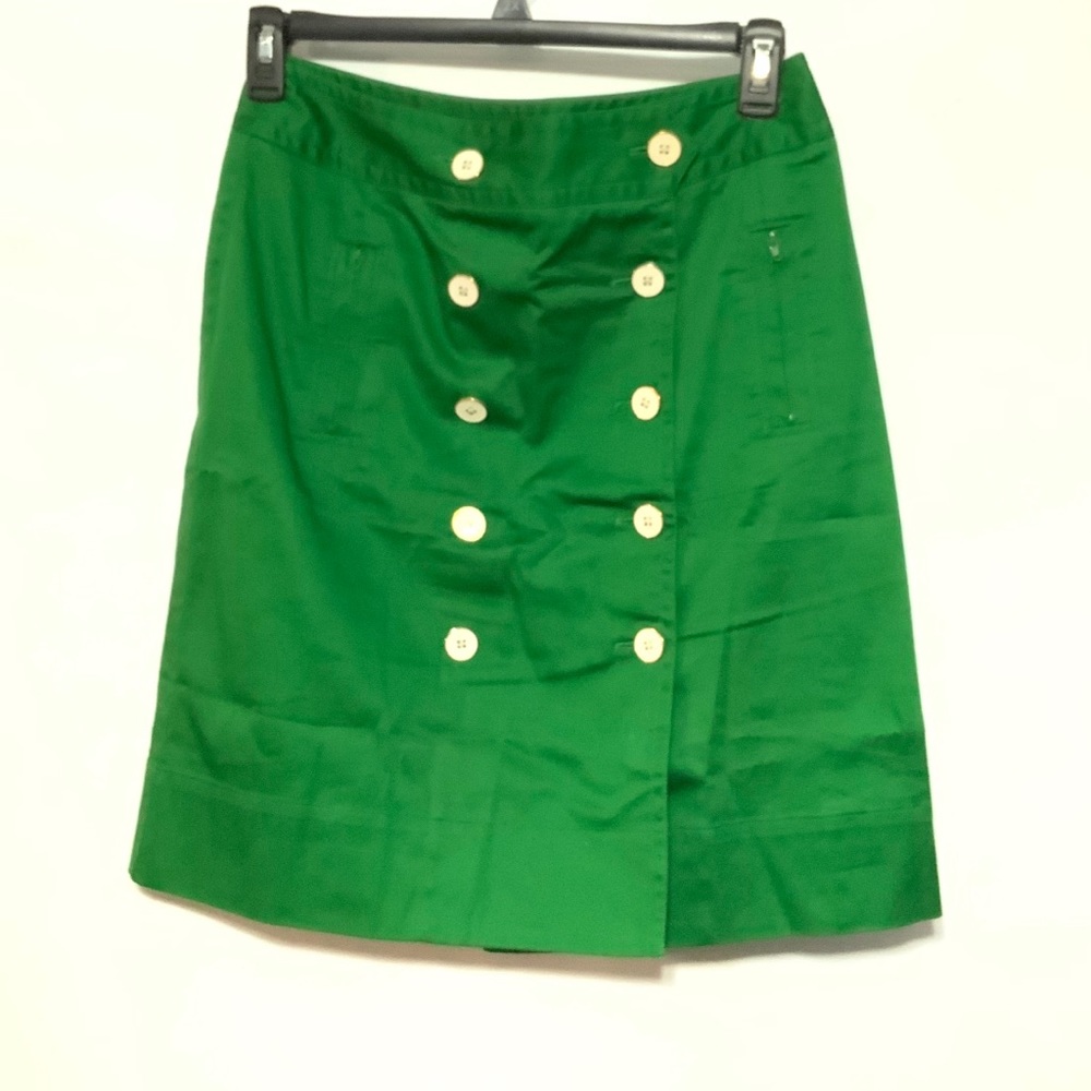 Sharagano green skirt buttons pockets sz 6